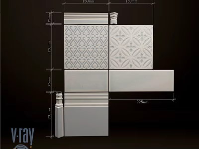 Decorative Floor Tiles Featuring Patterned And Plain Designs 150mm 225mm Sizes 3d model