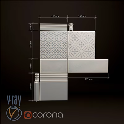 Decorative Floor Tiles Featuring Patterned And Plain Designs 150mm 225mm Sizes 3d model