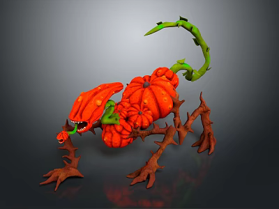 Game Movie Character Design With Orange Pumpkin Body Green Vine Tentacles And Sharp Claws 3d model