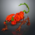 Game Movie Character Design With Orange Pumpkin Body Green Vine Tentacles And Sharp Claws