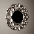 Ornate Round Mirror with Silver Metal Scrollwork Frame and Decorative Balls 3d model