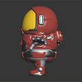 Red Spacesuit Astronaut Figure With Yellow Helmet Open Arms On Black Background