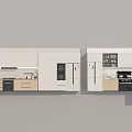 Modern Kitchen Interior With White Beige Cabinets And Built in Appliances 3d model