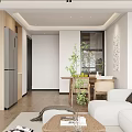 Modern Living Dining Room Interior With Open Layout Neutral Tones And Wooden Elements 3d model