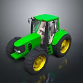 Green Tractor With Large Black Tires Yellow Rims And Spacious Cab Design Details