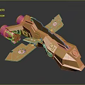 Golden Futuristic Spacecraft Model With Advanced Aerospace Design And Metallic Structure