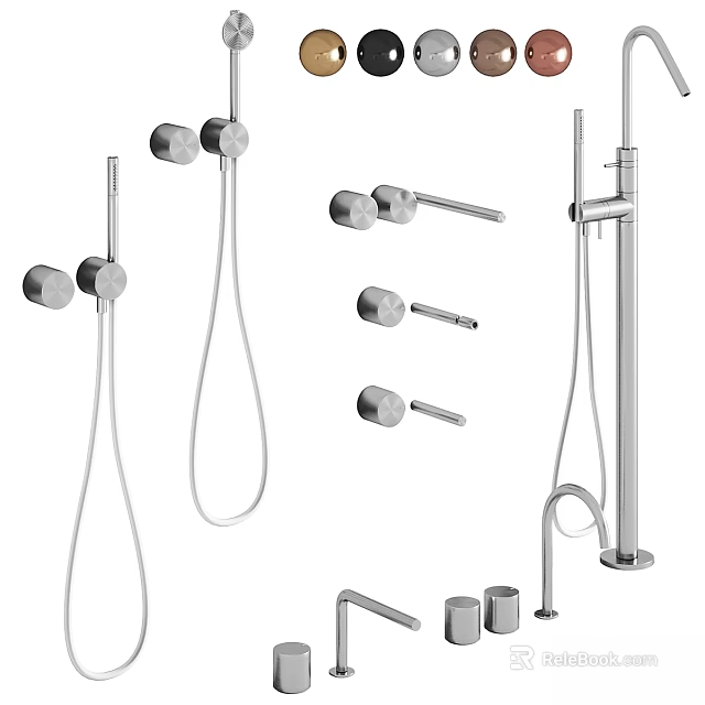 Modern Sleek Bathroom Faucet Set With Handheld Shower Control Knobs And Fixtures 3d model
