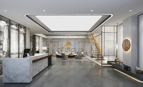 New Chinese Hall Hotel Lobby 3d model