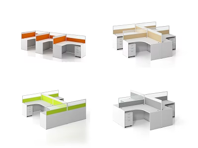 Modern Office Workstations With Partitioned Design And Colorful Panels In Orange Green Beige White 3d model
