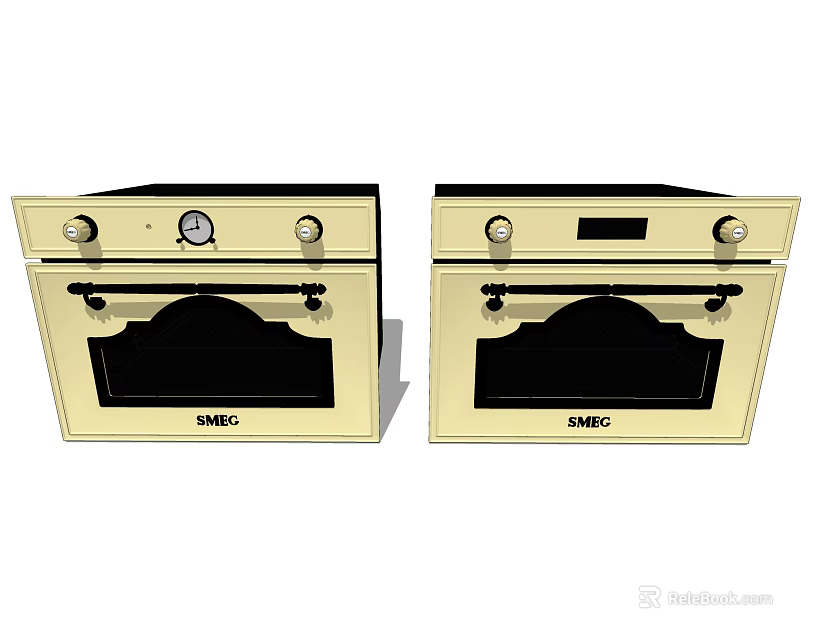 Two SMG Kitchen Ovens In Cream Color With Control Knobs And Digital 3d model 