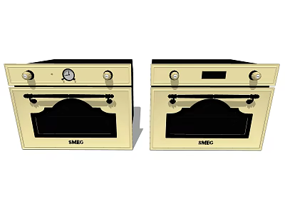 Two SMG Kitchen Ovens In Cream Color With Control Knobs And Digital 3d model