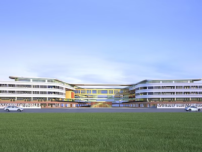 Modern School Building Exterior With Spacious Lawn Multiple Floors And Large Windows 3d model