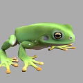 Realistic 3D Rendering of Green Frog with Yellow Toes and Black Eyes on Gray Background
