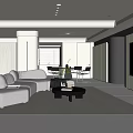 Modern Living Dining Room Interior With Gray Sofa Black Coffee Table Rug And TV