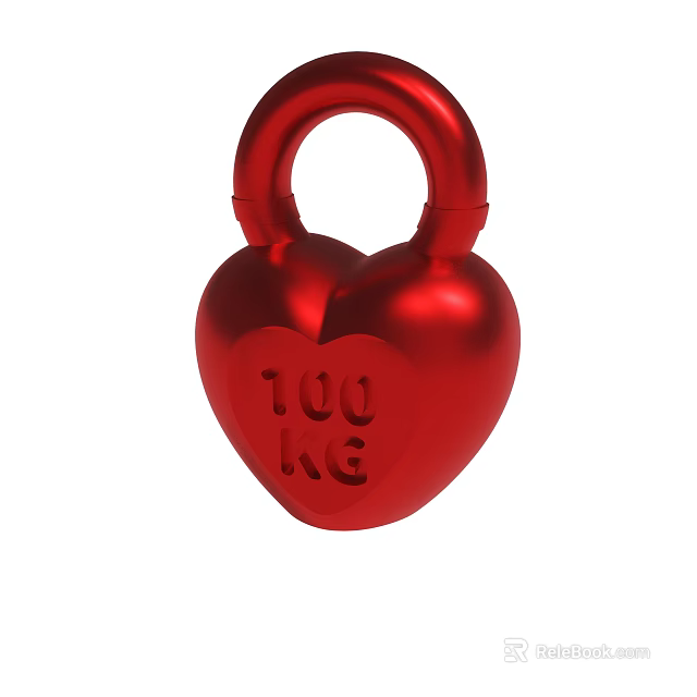 Red Heart Shaped Metal Padlock With 100 KG Engraved Design 3d model 