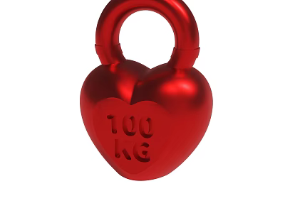 Red Heart Shaped Metal Padlock With 100 KG Engraved Design 3d model