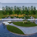 Serene Garden Landscape With Circular Grass Pathway Pond Bamboo And Rock Formations