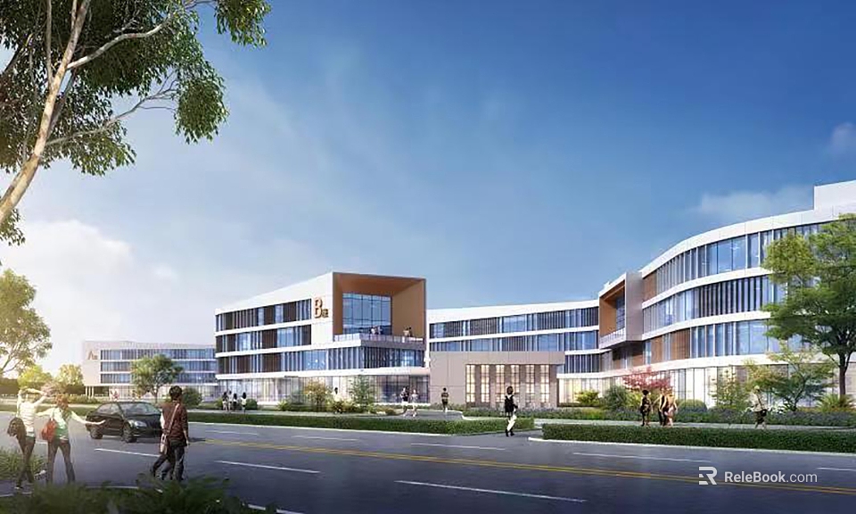 Modern Multi story Office Building With Glass Facade And Green Landscaping 3d model 