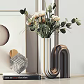 Modern Decorative Ornament Collection With Vase White Flowers Sculpture Frame And Books