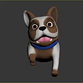 Cartoon French Bulldog Character In Running Pose With Brown White Fur And Blue Collar