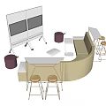 Public Chair Arrangement In Modern Lounge Space With Curved Seating And Stools