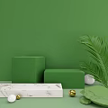 Minimal Green Scene With Cubes Sphere Gold Ball Palm Leaf And Marble Surface 3d model