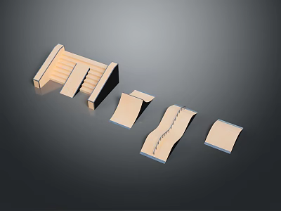 Wooden Staircase Components Including Steps Slopes And Curved Sections 3d model
