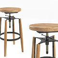 Modern Simple Bar Stools With Wooden Round Seat Metal Frame And Adjustable Height