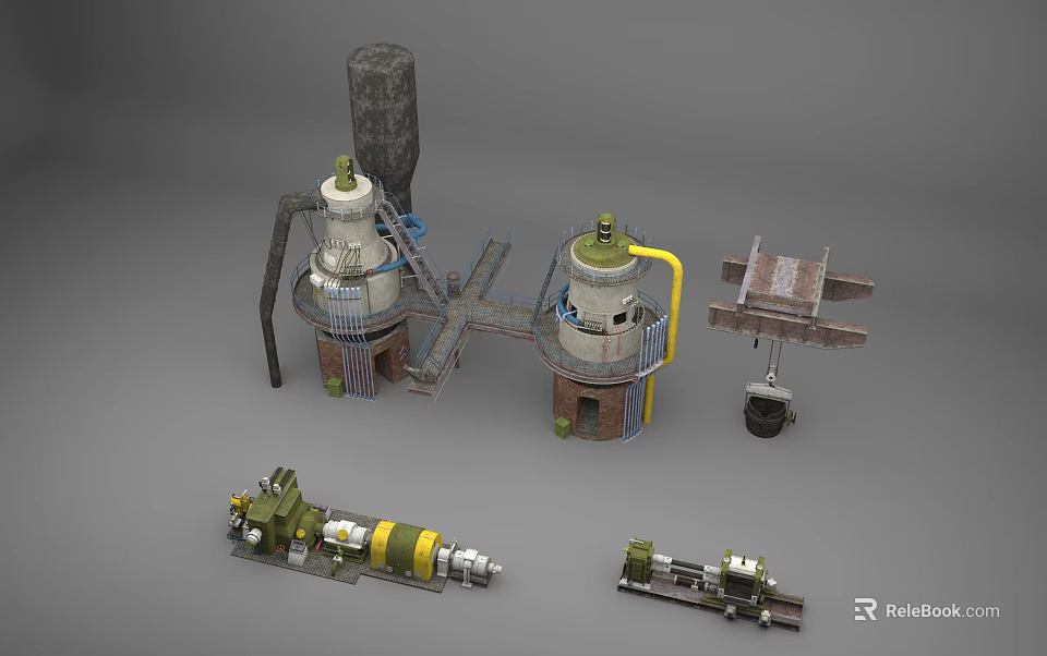 Large Scale Industrial Equipment With Tower Structures Pipes And Mechanical Components 3d model