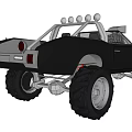 Black Off Road Modified Car With Large Tires Roof Lights And Open Top Design