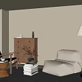 Modern Lazy Sofa Middle Ancient Leisure Chair Side Cabinet Floor Lamp 3d model