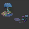 Vibrant Purple Pink Plant Like Structures With Blue Mushroom Shaped Plants On Round Platforms
