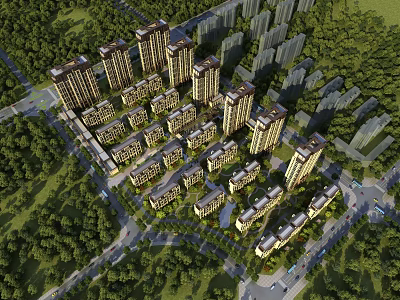 Aerial View Planning of Residential Area With High Rise Towers Low Rise Houses Green Spaces 3d model