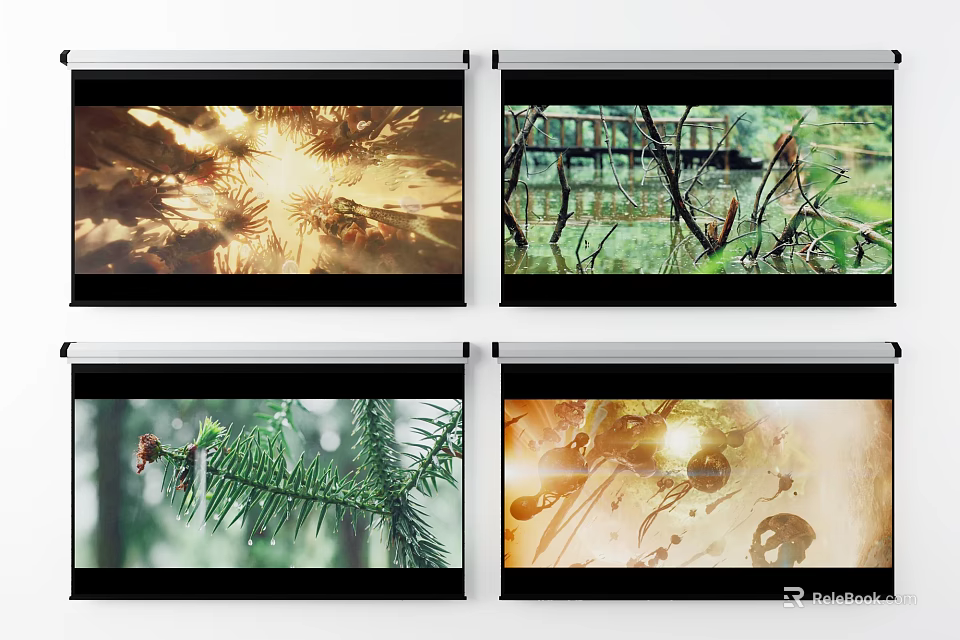 Projection Monitoring With Multiple Screens Displaying Real Time Natural Scenery Surveillance 3d model 