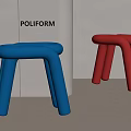 Modern Blue And Red POLIFORM Stools With Curved Legs And Rounded Design