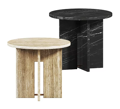 Modern Side Tables With Round Wooden And Black Marble Tops For Stylish Living Room Decor 3d model