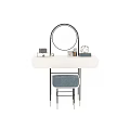 Modern Dressing Table with Round Mirror Blue Stool White Countertop and Metal Frame 3d model
