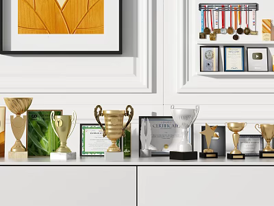 Modern Trophy Medal Certificate Combination Medal Ornaments 3d model