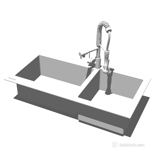 Modern Double Bowl Kitchen Sink With Pull Down Faucet And Functional Design 3d model 