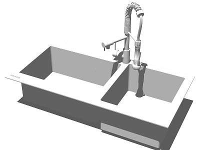 Modern Double Bowl Kitchen Sink With Pull Down Faucet And Functional Design 3d model