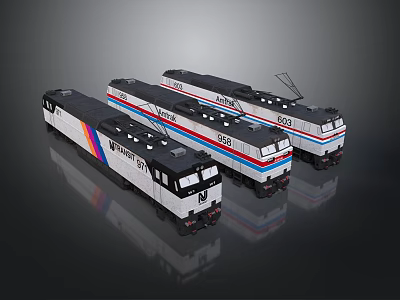 Vanderlande Model Trains with Black White Red Blue Stripes Numbered 402 403 on 3d model