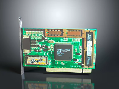 Printed Circuit Board With Integrated Chip And Electronic Components For Devices 3d model