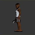 3D Character Model With White Tank Top Plaid Skirt Sandals Machete And Tattoos