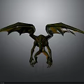 Fantasy Monster 3D Model With Green Orange Wings Glowing Eyes And Sharp Claws In Spread Pose