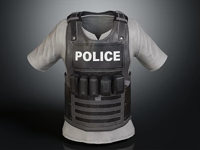 Police Tactical Vest Over White T-Shirt With Protective Pockets And Functional Design 3d model