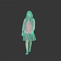 Red Haired Woman Wearing Pink Top And Gray Skirt Walking Against Gray Background