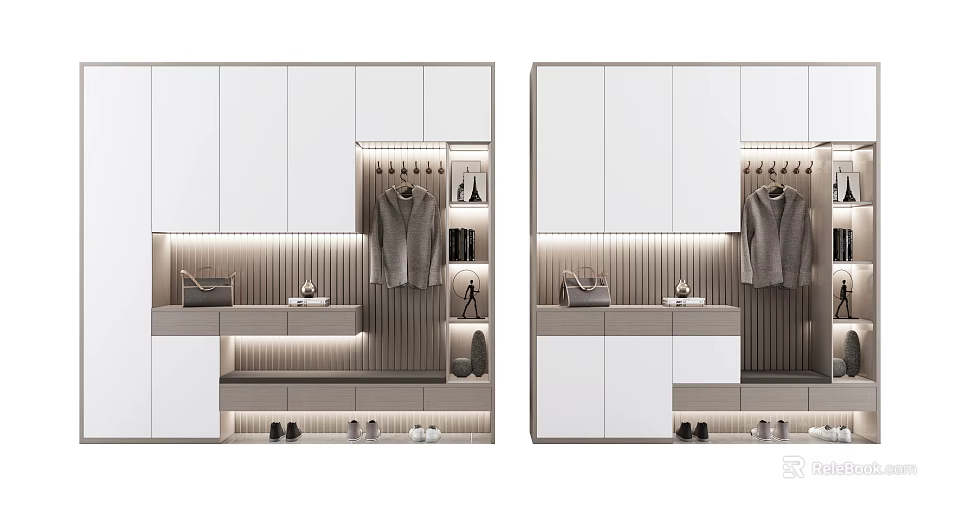 Modern Shoe Cabinet Storage With Lighting In Closet 3d model