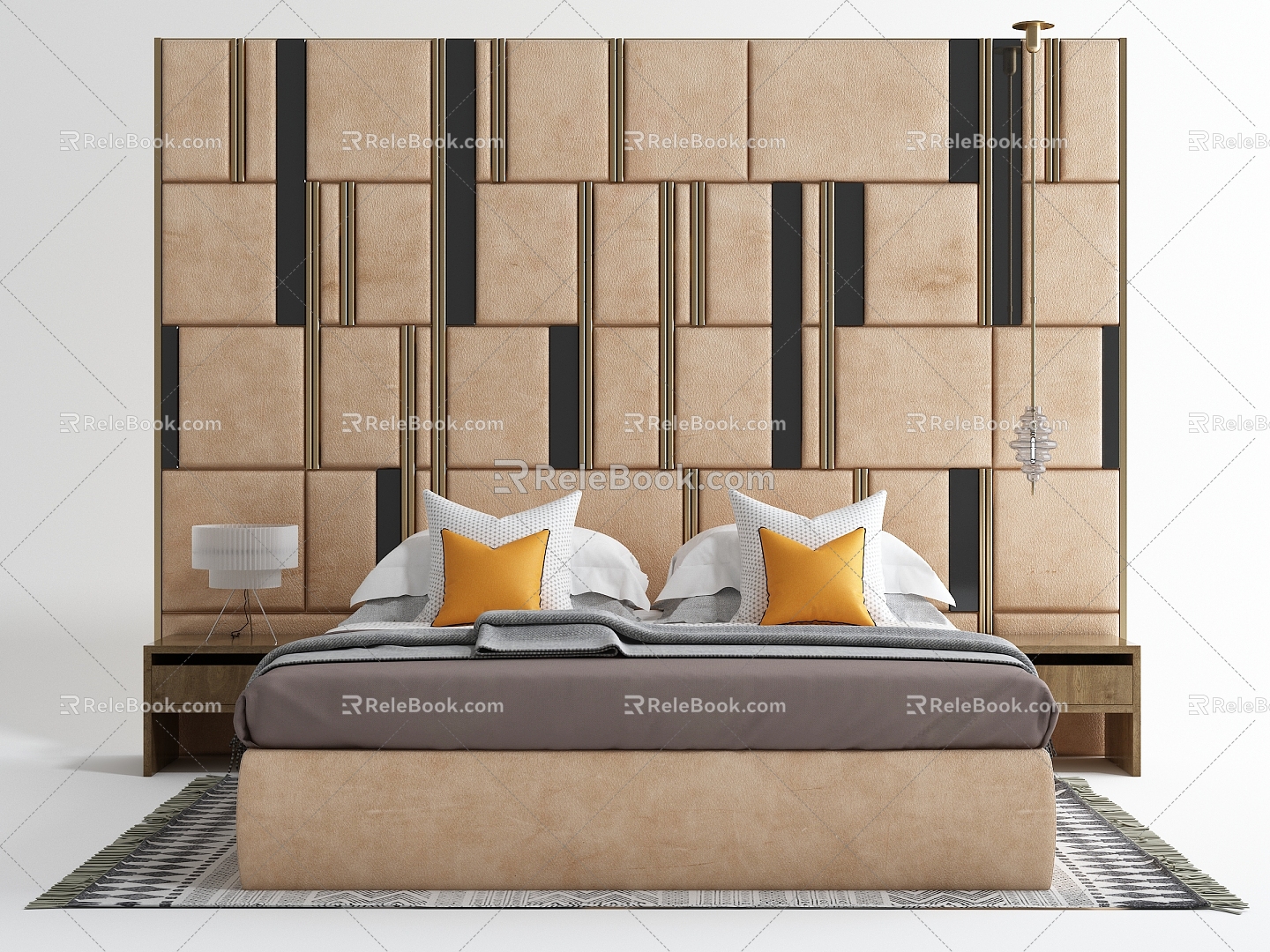 Modern Background Double Bed Double Bed 3d model