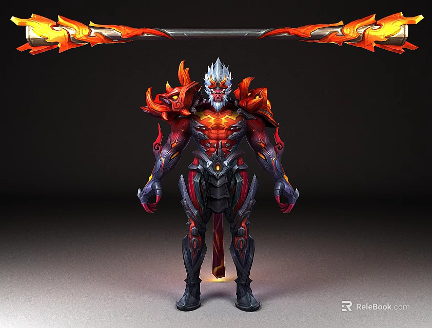 Mythical Flame Warrior Character With Red Black Armor And Spiked Mane 3d model 