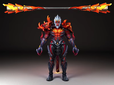 Mythical Flame Warrior Character With Red Black Armor And Spiked Mane 3d model